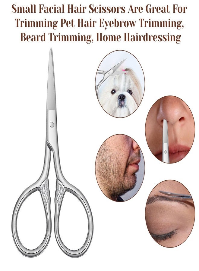 Bremorou مقص صغير دقيق من الفولاذ المقاوم للصدأ، متعدد الاستخدامات، طقم عناية تجميلية عتيق، مقص تجميل احترافي صغير لشعر الوجه والحواجب والرموش واللحية والشارب، مع حافظة جلدية - Image 4